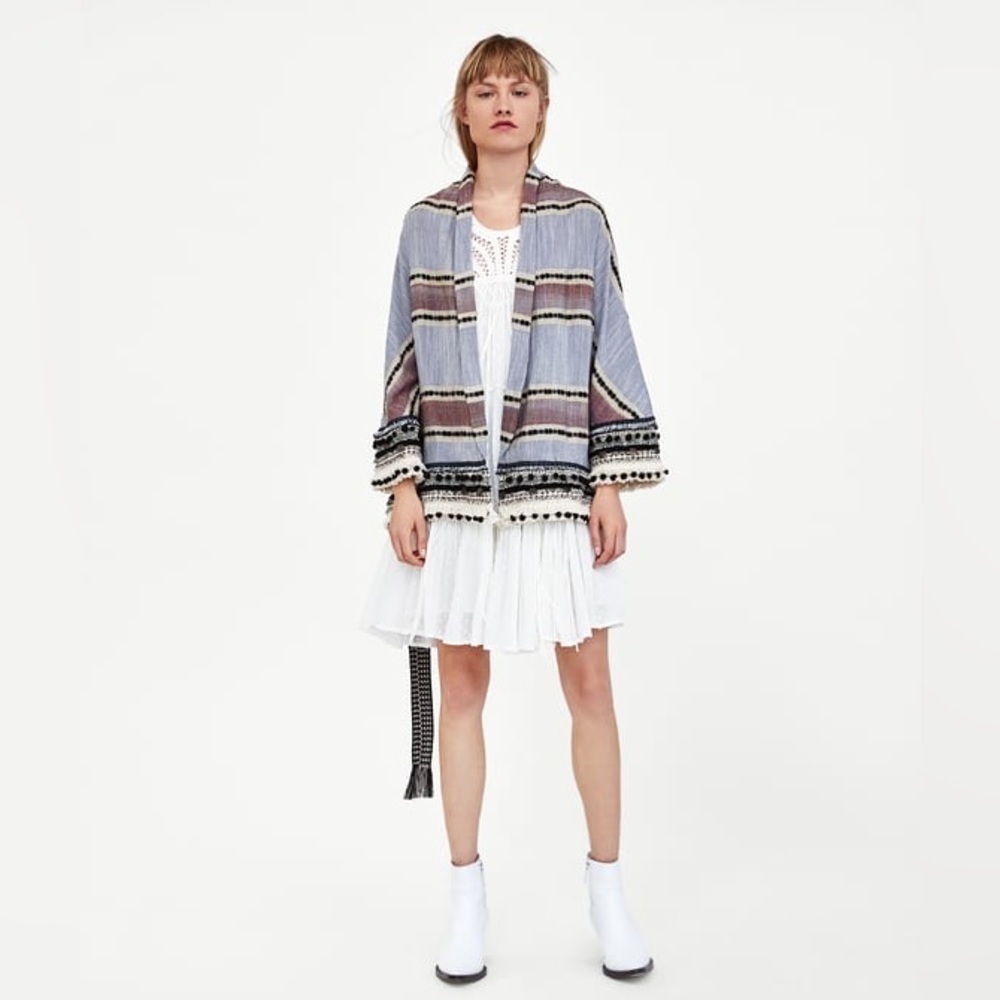 ZARA Striped Kimono Cardigan with Belt